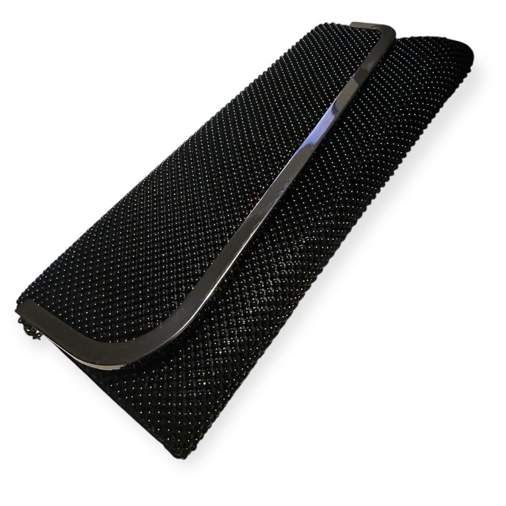 Jessica McClintock Black Beaded Clutch with Hidden Chain Glam Rock Evening Bag